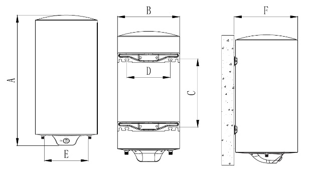 Dimensiones de Termo Eléctrico Nofer 75 litros SB-75 S