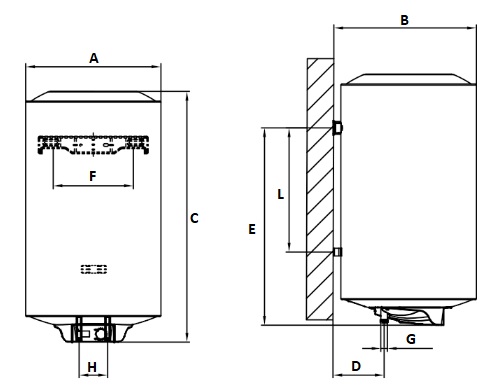 Dimensiones de Termo eléctrico de 100 litros vertical Ferroli TIBER C 100 digital