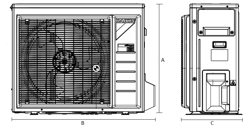Dimensiones Unidad Exterior de Daikin Aire Acondicionado Inverter TXM50R